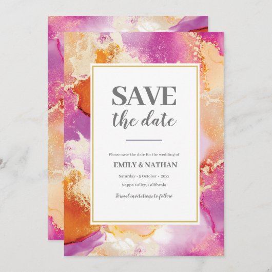 日付を保存する紫オレンジインキー招待状 招待状 (正面/裏面)