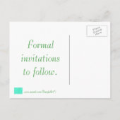 日付を保存する結婚式はがき、緑と金 案内ポストカード (裏面)