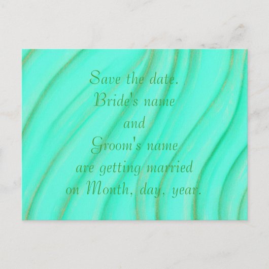 日付を保存する結婚式はがき、緑と金 案内ポストカード (正面)