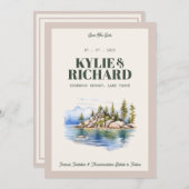 日付を保存する緑とピンク 招待状 (正面/裏面)