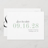 日付を保存する緑のミニマルなタイポグラフィ結婚式 案内ポストカード (正面/裏面)