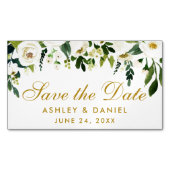 日付を保存する緑の白いフローラミニマグネット マグネット名刺 (正面)