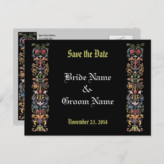 日付を保存する編集可能な中世の照明付きアート 案内ポストカード (正面/裏面)