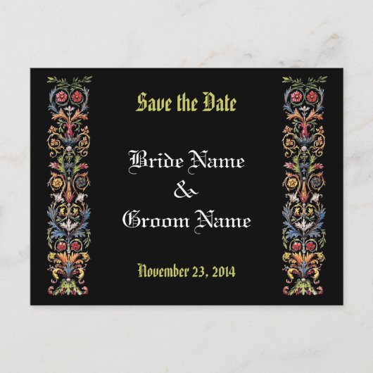 日付を保存する編集可能な中世の照明付きアート 案内ポストカード (正面)