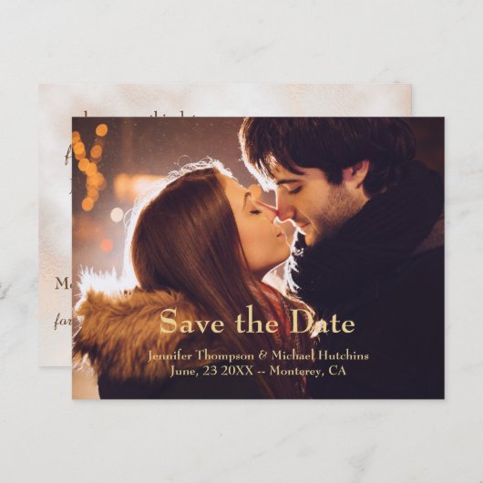 日付を保存する編集可能文字と写真はがき 案内ポストカード (正面/裏面)