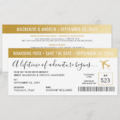 日付を保存する航空券 シンプル モダン ゴールド セーブザデート (正面/裏面)