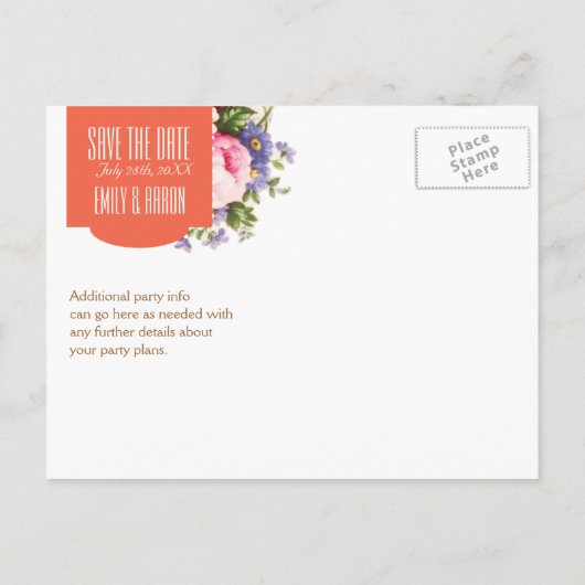 日付を保存する英語バラガーデンパーティー茶 案内ポストカード (裏面)