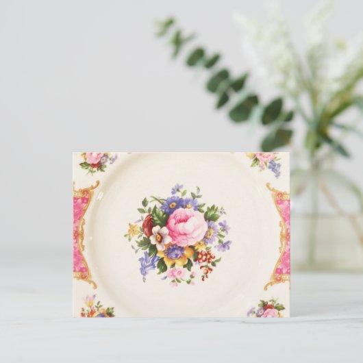 日付を保存する英語バラガーデンパーティー茶 案内ポストカード (スタンド正面)