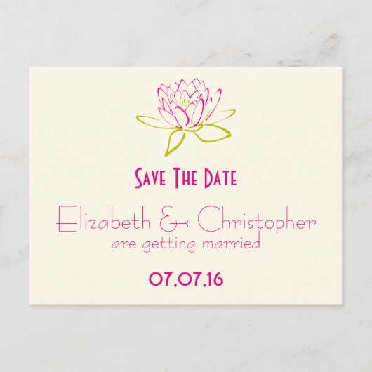 日付を保存する蓮の花/水百合 案内ポストカード (正面)