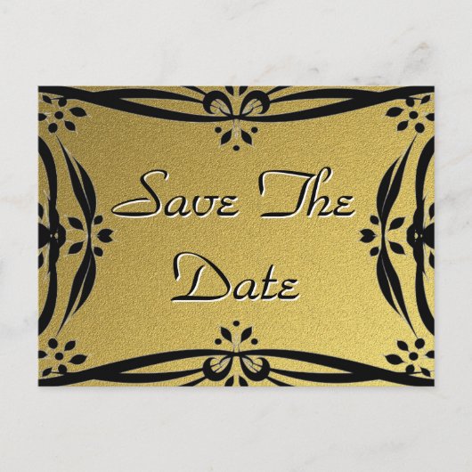 日付を保存する装飾金ゴールドと黒はがき 案内ポストカード (正面)