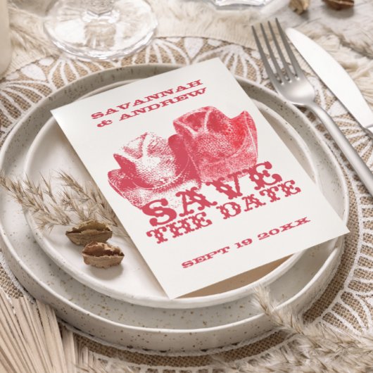 日付を保存する西サドルピンクカウボーイハット 案内ポストカード