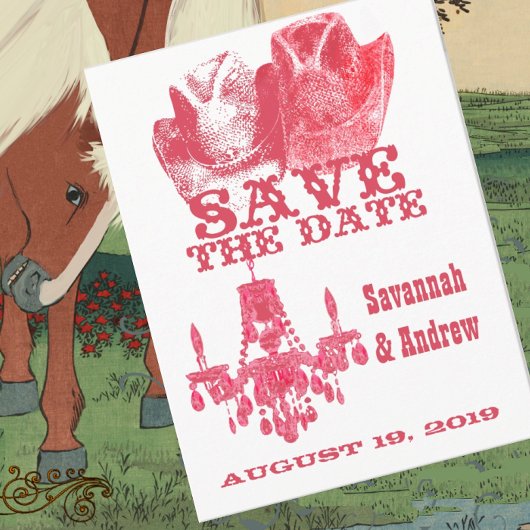 日付を保存する西ピンクカウボーイハットシャンデリア 案内ポストカード