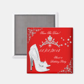 日付を保存する赤いハイヒールシューズティアラ マグネット (正面/裏面)