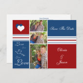 日付を保存する赤い白と青の写真の正方形 案内ポストカード (正面/裏面)