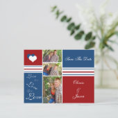 日付を保存する赤い白と青の写真の正方形 案内ポストカード (スタンド正面)