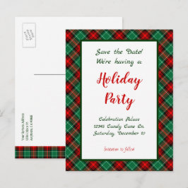 日付を保存する赤い緑の格子編集可能はがき 案内ポストカード