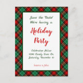 日付を保存する赤い緑の格子編集可能はがき 案内ポストカード (正面)