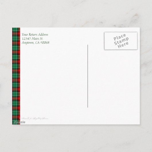 日付を保存する赤い緑の格子縞の休日 案内ポストカード (裏面)