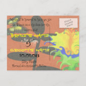 日付を保存する赤オレンジ色の黄色の緑の青 案内ポストカード (裏面)