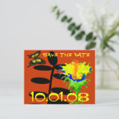 日付を保存する赤オレンジ色の黄色の緑の青 案内ポストカード (スタンド正面)