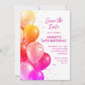 日付を保存する赤オレンジ50誕生日 招待状 (正面)