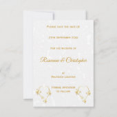 日付を保存する金ゴールド色のハート蝶 招待状 (裏面)