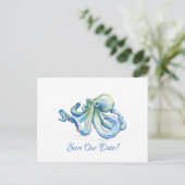 日付を保存する青いタコ ポストカード (スタンド正面)