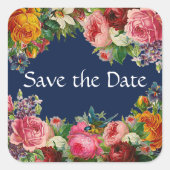 日付を保存する青いフローラバーガンディバラのシール スクエアシール (正面)