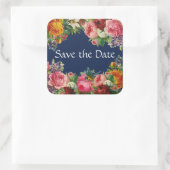 日付を保存する青いフローラバーガンディバラのシール スクエアシール (バッグ)