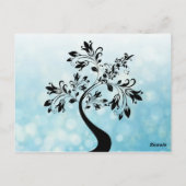 日付を保存する青と黒の装飾ツリー ポストカード (裏面)