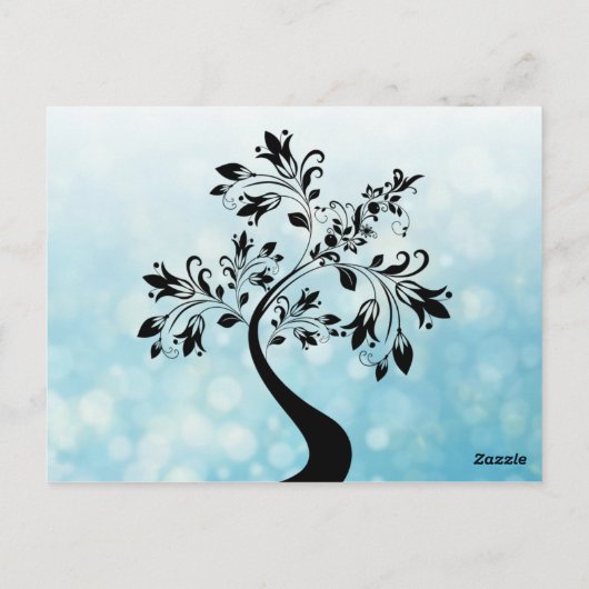 日付を保存する青と黒の装飾ツリー ポストカード (裏面)