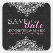 日付を保存する黒いマスクと白いフローラレース スクエアシール (正面)