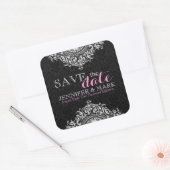 日付を保存する黒いマスクと白いフローラレース スクエアシール (封筒)