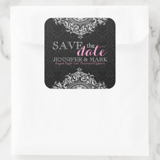 日付を保存する黒いマスクと白いフローラレース スクエアシール (バッグ)