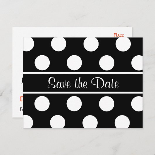 日付を保存する黒い水玉模様写真のポストカード 案内ポストカード (正面/裏面)