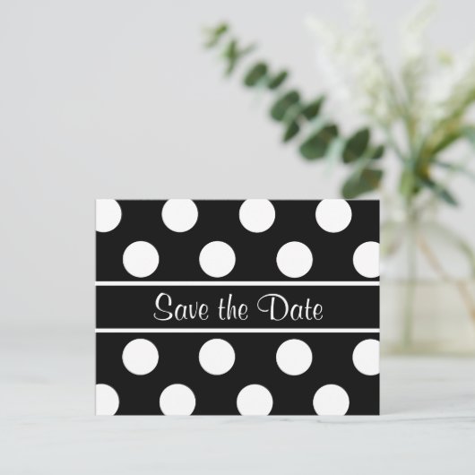 日付を保存する黒い水玉模様写真のポストカード 案内ポストカード (スタンド正面)