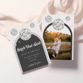 日付を保存する黒い灰色のレトロディスコの溝写真 招待状