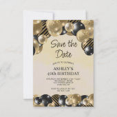 日付を保存する黒い金ゴールドバルーン40th誕生日 招待状 (正面)