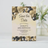 日付を保存する黒い金ゴールドバルーン40th誕生日 招待状 (スタンド正面)