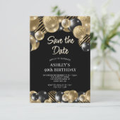 日付を保存する黒い金ゴールド40th誕生日 招待状 (スタンド正面)