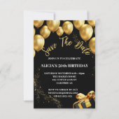 日付を保存する黒い金ゴールド50番目の誕生日招待状 招待状 (正面)