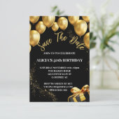 日付を保存する黒い金ゴールド50番目の誕生日招待状 招待状 (スタンド正面)