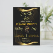 日付を保存する黒い金ゴールド50誕生日 招待状 (スタンド正面)