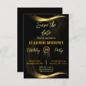 日付を保存する黒い金ゴールド50誕生日 招待状 (正面/裏面)
