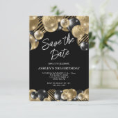 日付を保存する黒い金ゴールド70誕生日 招待状 (スタンド正面)