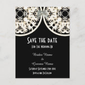 日付を保存する黒と白のレースのフィレット 案内ポストカード (正面)