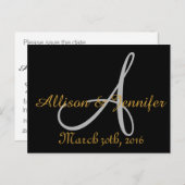 日付を保存する黒と金ゴールド 案内ポストカード (正面/裏面)