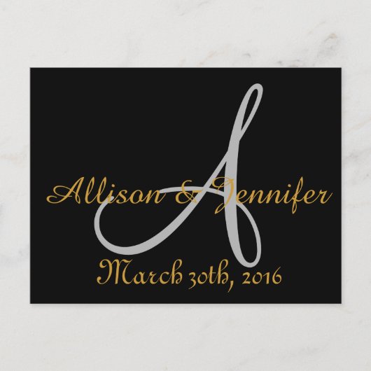 日付を保存する黒と金ゴールド 案内ポストカード (正面)