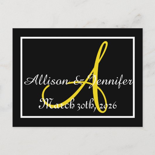 日付を保存する黒と金ゴールド 案内ポストカード (正面)