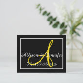 日付を保存する黒と金ゴールド 案内ポストカード (スタンド正面)